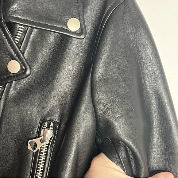 Zara Black Faux Leather Biker Jacket with Wide Lapel size Small - Picture 6 of 6
